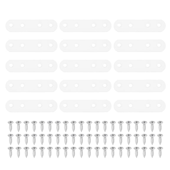 15Pack Iron Straight Brace, 3" x 0.7" Flat Repair Plates Flat Straight Brace Brackets Mending Plate Connector Joining Bracket with Screws for Wooden Furniture Joint, White