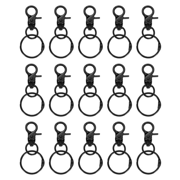 15Pack Lobster Claw Clasps Keychains, Trigger Snap Hook with Binder Rings, Black