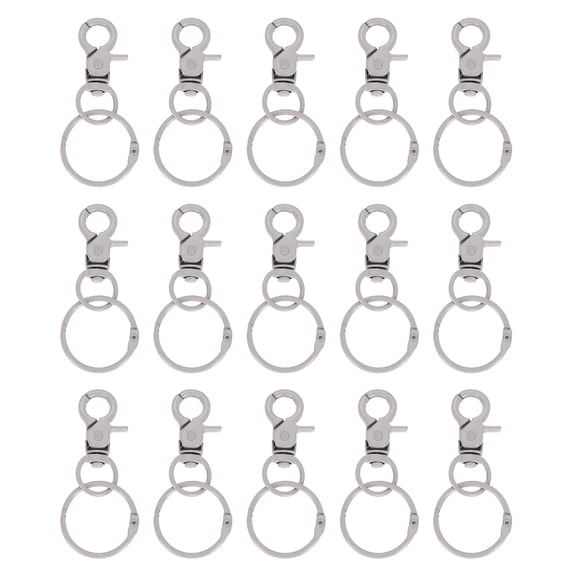 15Pack Lobster Claw Clasps Keychains, Trigger Snap Hook with Binder Rings, Grey