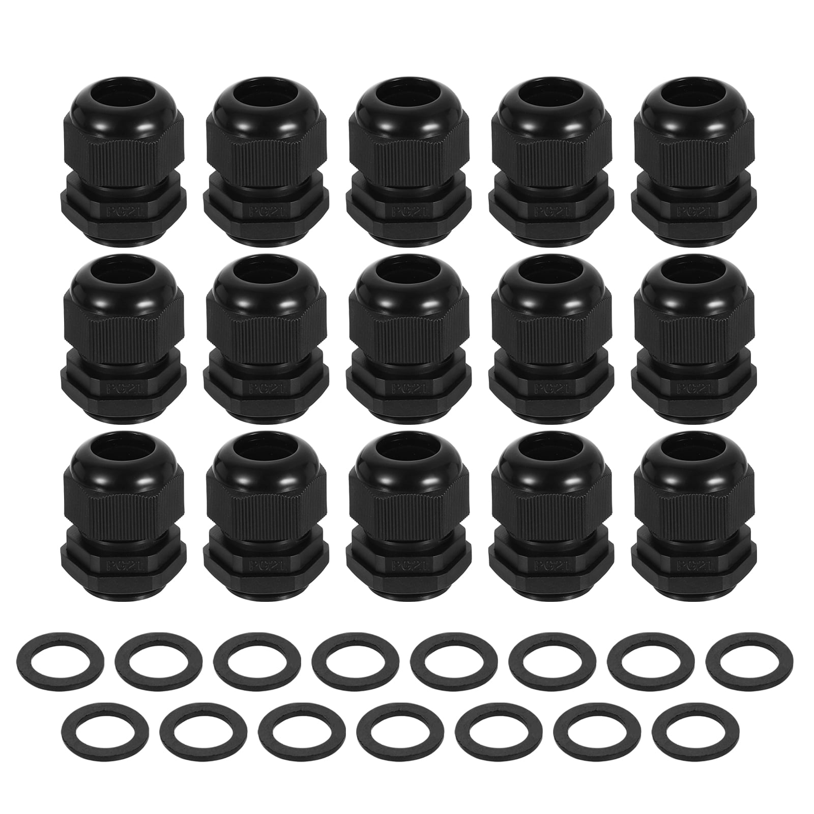 15Pack PG21 Nylon Cable Glands, Waterproof Wire Grommet with Washers, Black