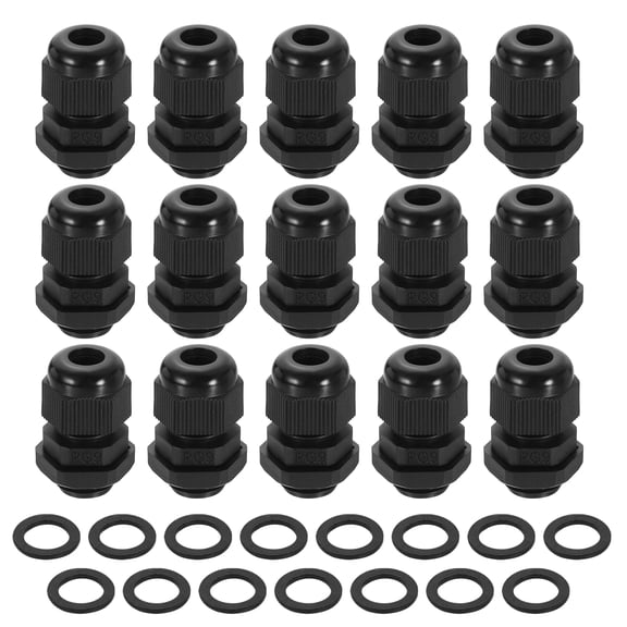 15Pack PG9 Nylon Cable Glands, Waterproof Wire Grommet with Washers, Black