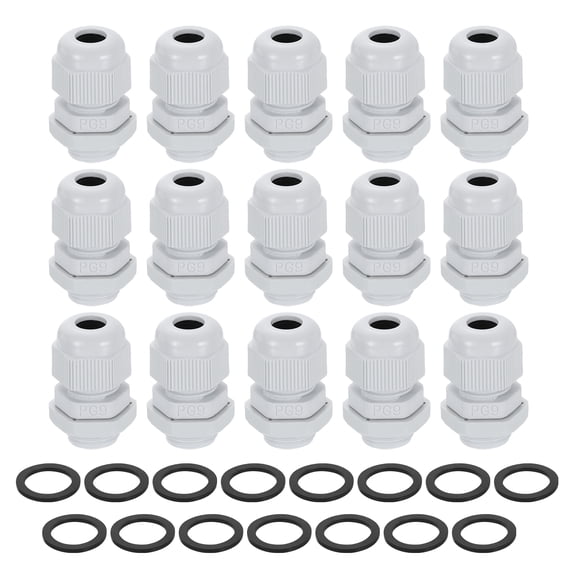 15Pack PG9 Nylon Cable Glands, Waterproof Wire Grommet with Washers, White