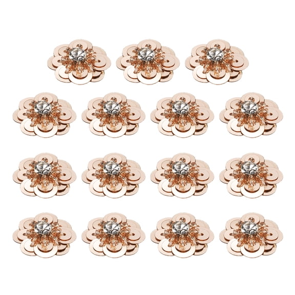 15Pack Sequin Beaded Flowers Patches, Paillette Crystal Applique, Light Pink