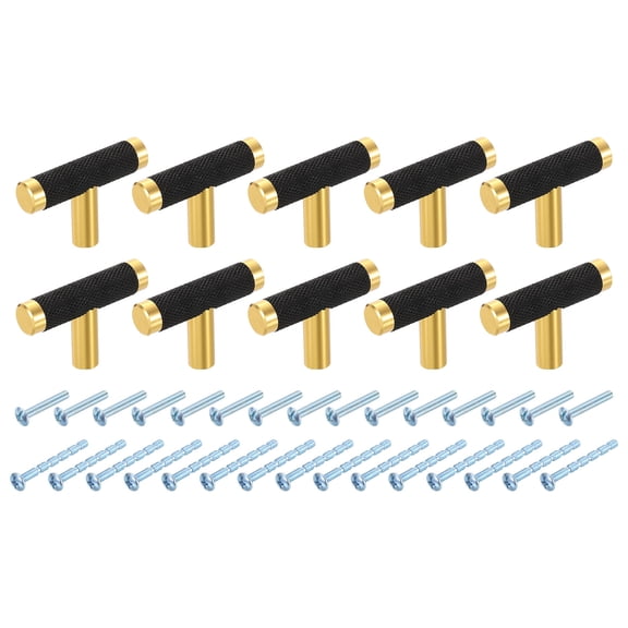 15Pack T Bar Cabinet Knobs, 2" Dia x 1.34" Height Drawer Knob Handle Pulls for Kitchen Cabinets Bedroom Dresser Wardrobe, Gold Black