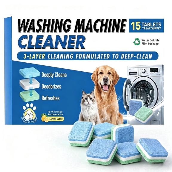 15Pack Washer Machine Cleaner Tablets, for Pet Owners,Compatible with HE,Easily pet hair remover for laundry,Top and Front Load Washer