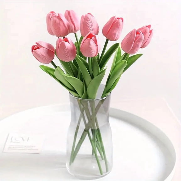 15Pc Artificial Flowers PU Tulips Faux Silk Floral Stems for Home Wedding Party Centerpiece Bouquet Indoor Outdoor Decor Arrangement,A