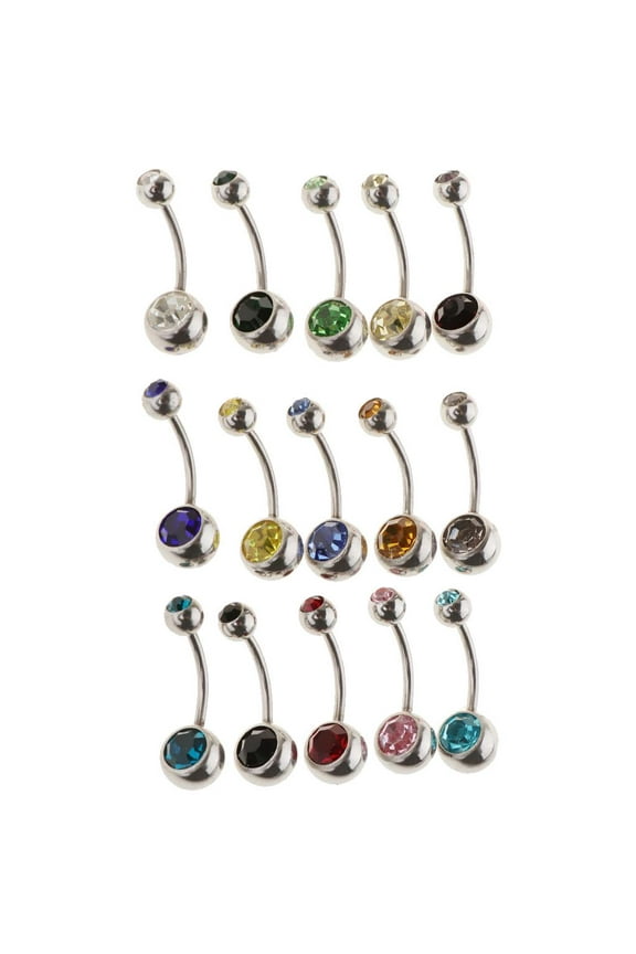 15Pc Assorted Color Navel Barbell Belly Button Bar Piercing Jewelry 18G