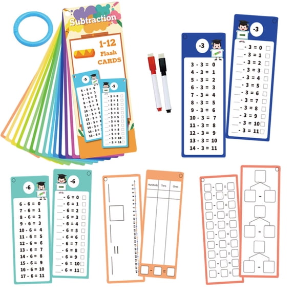 15Pc Erasable Math Flashcards For Basic Arithmetic Operations, Reusable & Portable With Ring, Learning Tool For All Ages' Early Learning & School Training