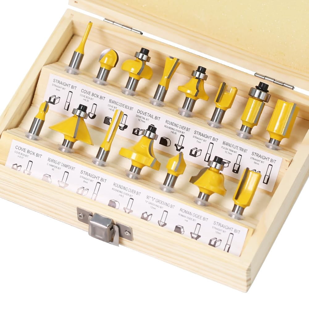 15Pcs 1/4in Shank Carbide Router Bit Set for Woodworking - Engraving and Cutting Tools for Wood