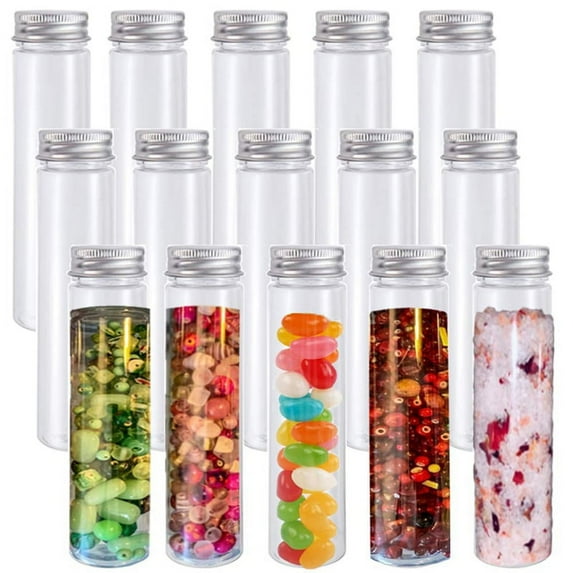 15Pcs 110Ml Plastic Test Tube,Clear Flat Tubes,Plastic Tubes with Screw Caps for Candy,Beans,Party Decor
