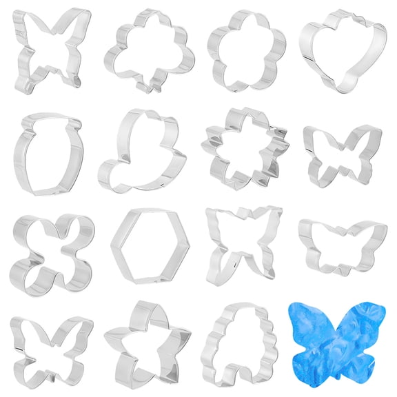 15Pcs 15 Style 430 Stainless Steel Cookie Cutters Cookies Moulds DIY Biscuit Baking Tool Butterfly Flower Bees Stainless Steel Color