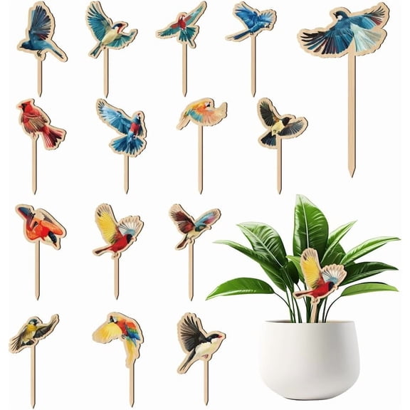 15Pcs 15 Style Wood Plant Labels for Seed Potting Herbs Flowers Vegetables Bird 120x63.5x3mm 1pc/style handmade