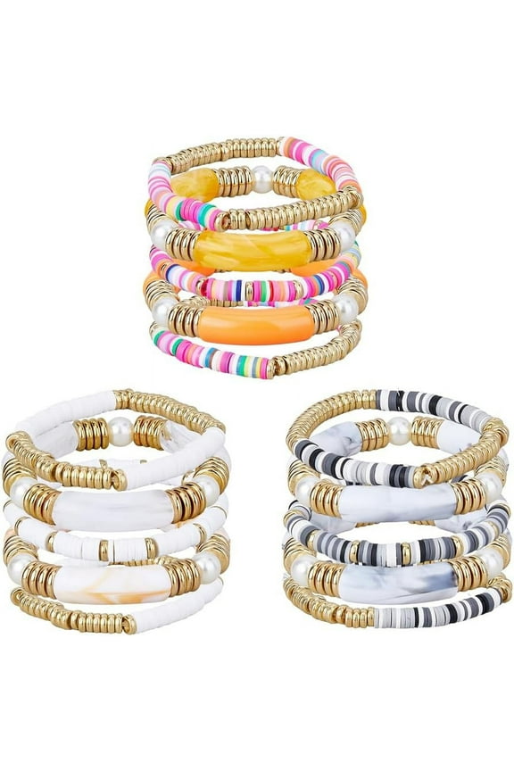 15Pcs 15 Styles Colorful Tube Bracelets Bamboo Bangle Bracelet Chunky Stackable Stretch Clay Beaded Bracelet Rainbow Polymer Clay Boho Bracelet Stylish Friendship Bracelets for DIY