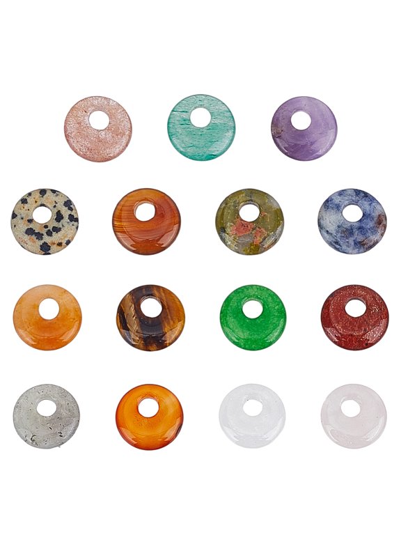 15Pcs 15 Styles Mixed Donut/Pi Disc Charms Mixed Dyed and Undyed 14~14.5x4mm Hole: 4mm 1pc/style