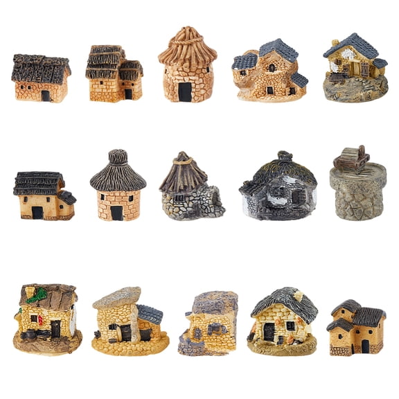 15Pcs 15 Styles Resin Imitation Stone House Display Decorations Moss Micro Landscape Garden Decorations24~33.5x20.5~41.5x22~35.5mm 1pc/style