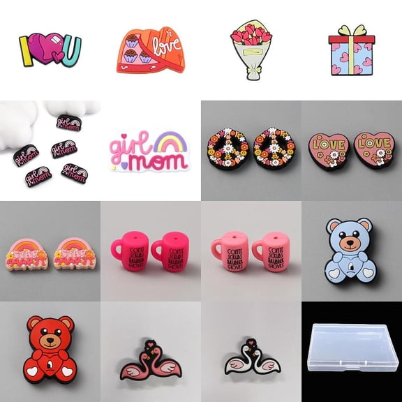 15Pcs 15 Styles Valentine's Day Theme Focal Beads Mixed Shapes 17~29x20~30x6.8~8mm 1pc/style