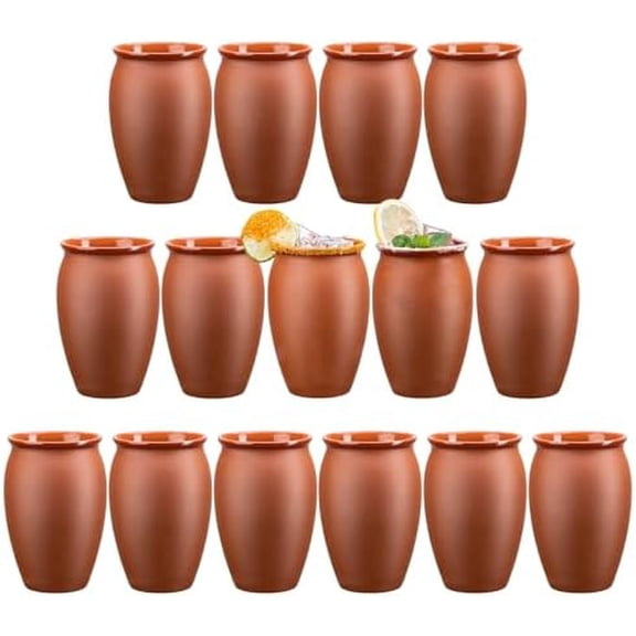 15Pcs 15oz/444ml Cantaritos De Barro Bulk,Jarritos De Barro Mexicanos Pottery Cocktail Glasses,Natural Mexican Clay Mugs Taco Tuesday Cups For Tequila,MargaritasNo Straw