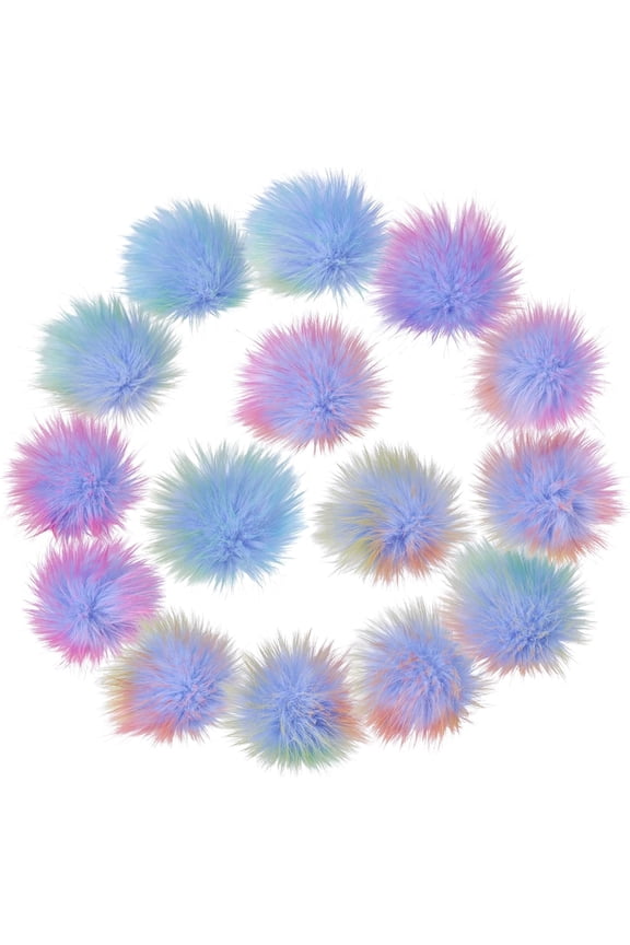 15Pcs 3.15-3.54inch Fur Pom Pom Balls Colorful Blue Pompom Fluffy Balls with Elastic Loop Crochet Crafts Accessories for Knitting Hat Shoes Scarves Keychains Gloves Bags