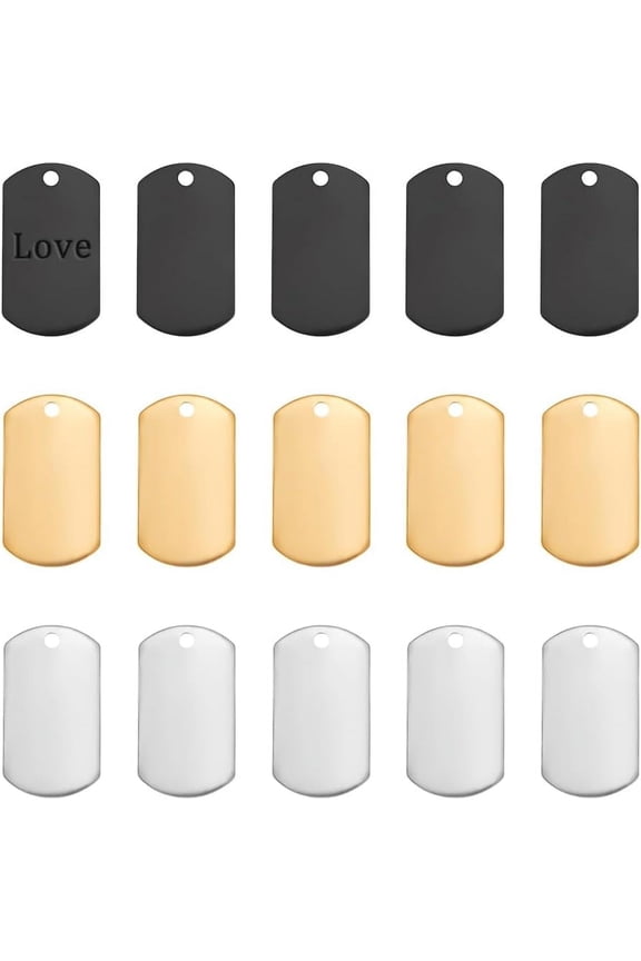 15Pcs 3 Colors Engraving Blanks Rectangle Charms 35mm 304 Stainless Steel Blank Base Pendants Dog Cat Decoration Charms Metal ID Tags Charms Keychain Making Charms for Craft Tags