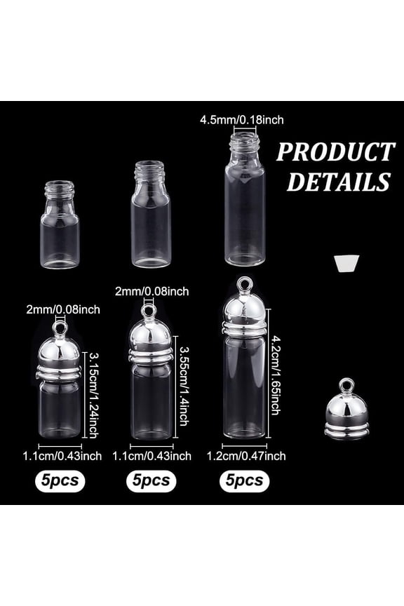 15Pcs 3 Styles Vial Pendant Openable Perfume Bottle Refillable Bottles Wish Bottles Glass Bottle Pendants Screw Cap Bottles for Pendant Arts Crafts Wedding Party Favors