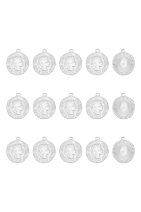 15Pcs 304 Stainless Steel Coin Pendants Confoederatio Helvetica Charms Stainless Steel Color 21x17x2mm Hole: 1.6mm for DIY