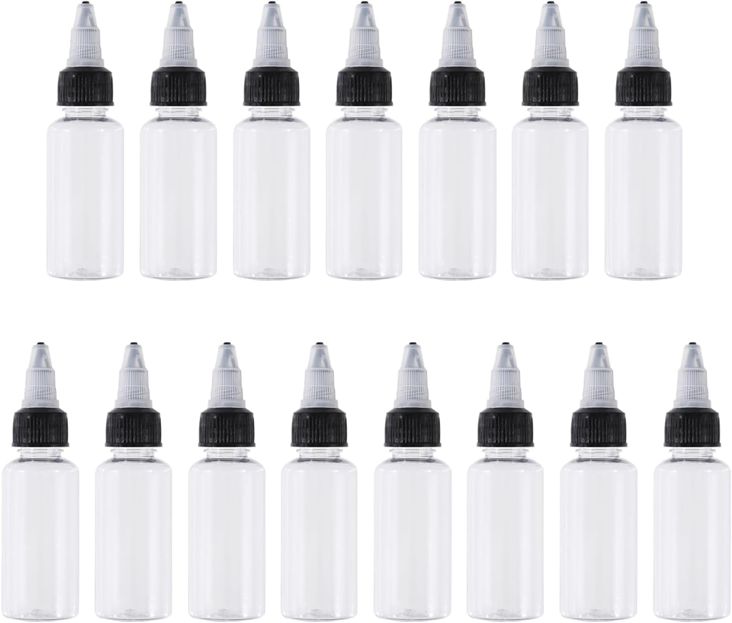 15Pcs 30ml/1oz Squeeze Bottles with Black Twist Top Clear Dispensing Bottles Plastic Extruded Liquid Bottle Natural Boston Round Bottles Plastic Thin Tip Dropper Bottles