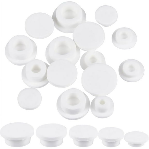 15Pcs 5 Sizes White Silicone Bottle Stopper Hole Plug Replacement Tube Seal Plug 15-26.5mm Inner Diameter Round Soft Flexible Reusable