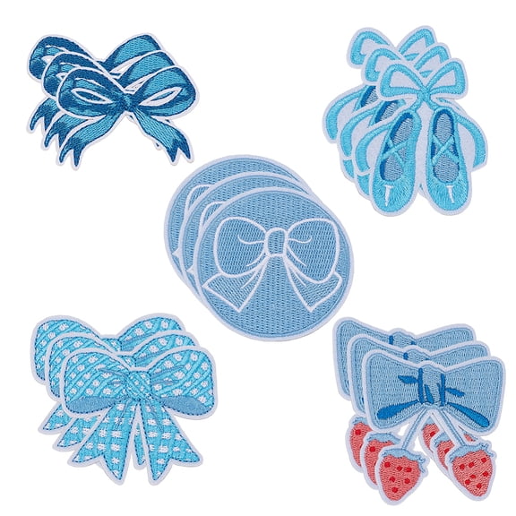 15Pcs 5 Styles Bowknot Theme Self Adhesive Computerized Embroidery Cloth Iron on/Sew on Patches Dodger Blue 42~62x52~62.5x1.5mm 3pcs/style