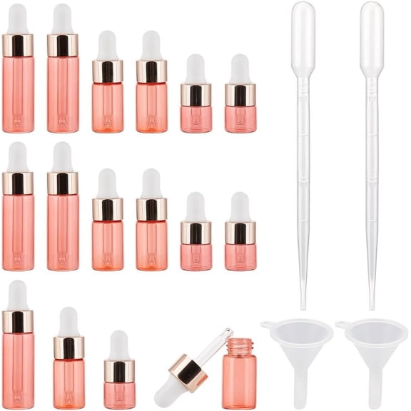 15Pcs 5ml 3ml 1ml Pink Frosted Glass Sample Dropper Bottles Essential Oil Dropping Bottles Cap Perfume Liquid Holder with 2ml Plastic Dropper Plastic Funnel Hopper Mixed ColorDIY