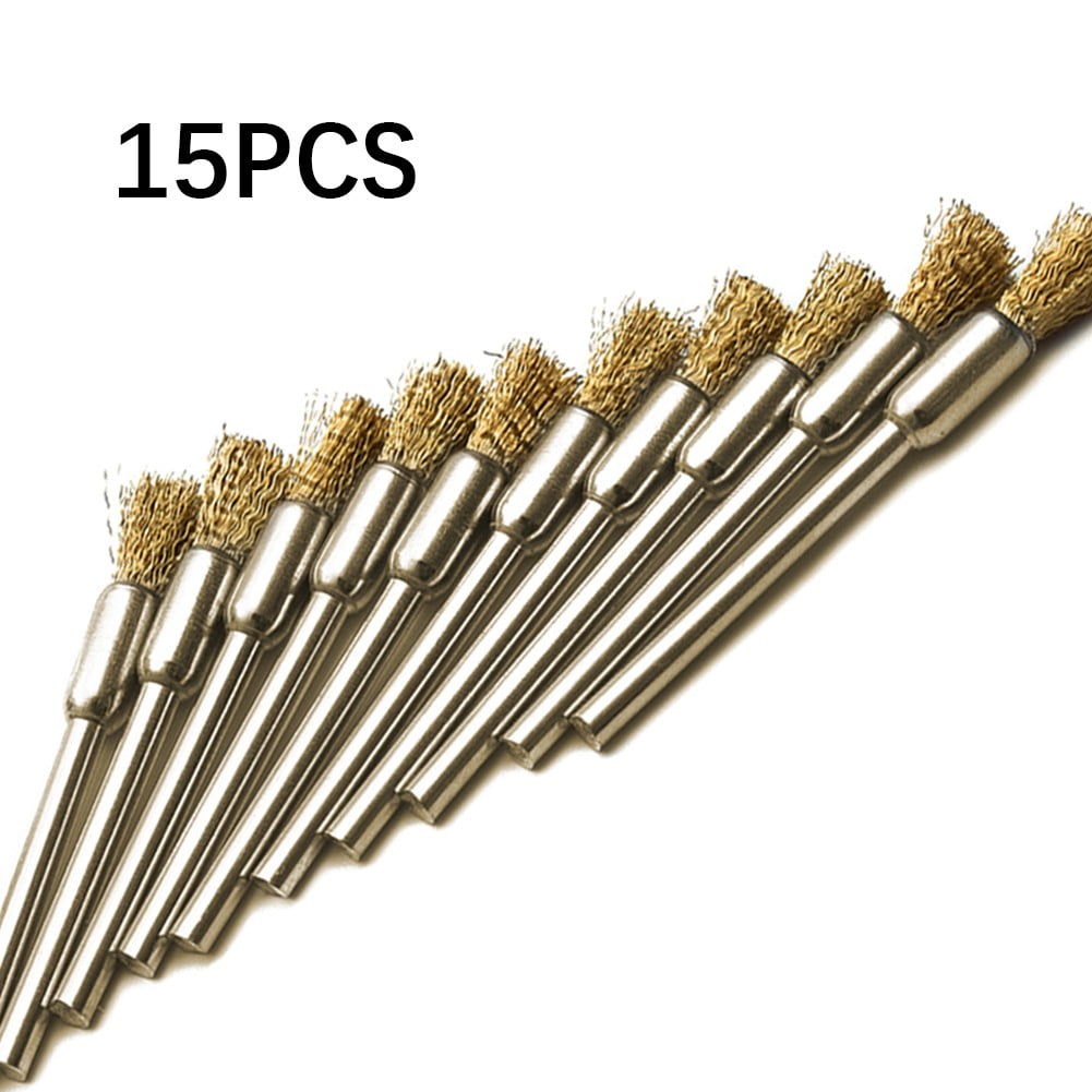 15Pcs 5mm Brass Rotary Wire Wheel Pencil Polising Brushes For Power
