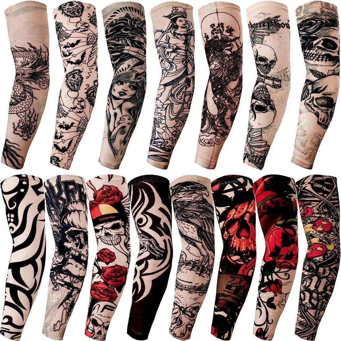 15PCS Temporary Tattoo Arm Sleeves, UPF 50 UV Sun Protection Arm Sleeves Unisex Stretchable Cosplay Accessories