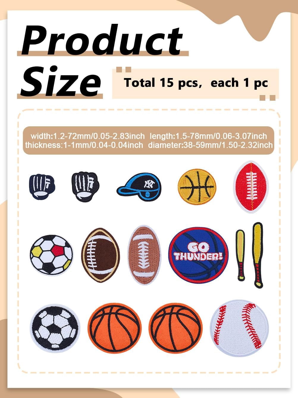 15Pcs Ball Sports Iron on Patch Embroidered Balls Patches Sports Themed ...
