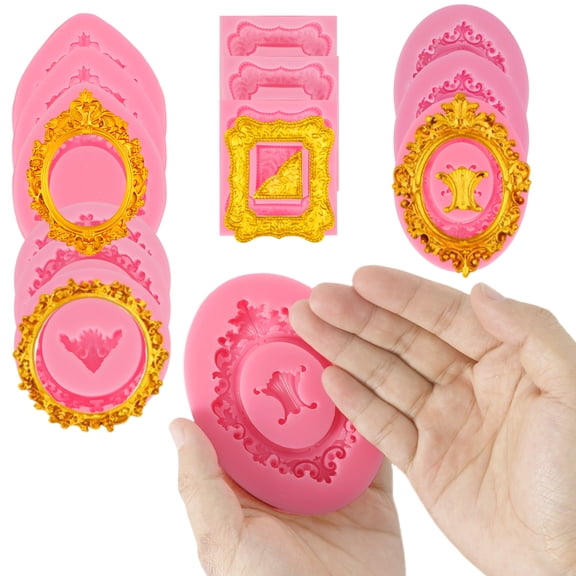 15Pcs Baroque Frame Silicone Mould 5 Style Reusable Picture Frame Fondant Mould Easy Demold Dishwasher Safe for Chocolate Fondant Jelly
