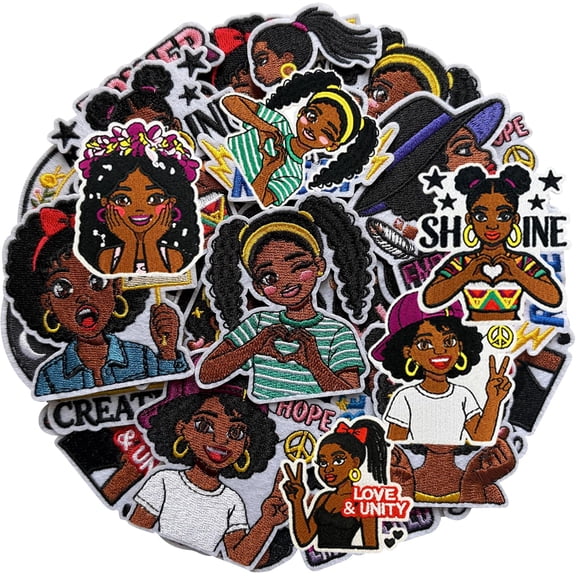 15Pcs Black Girl Iron on Patches, Afro Girl Magic Embroidered Applique Sew on Patches for Clothes Hats Backpacks Trucker Jeans