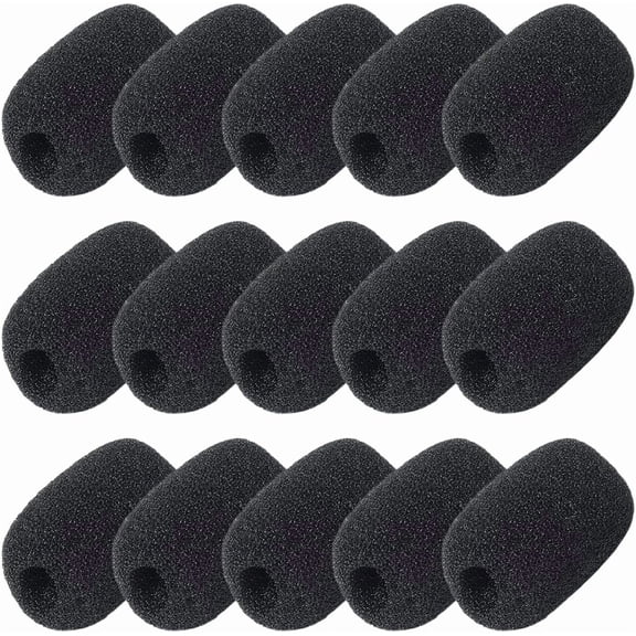 15Pcs Black Mic Covers Sponge Microone Windscreen Wireless Lapel Headset Noise Reducing Mini Shield Protection Cover for Interviews