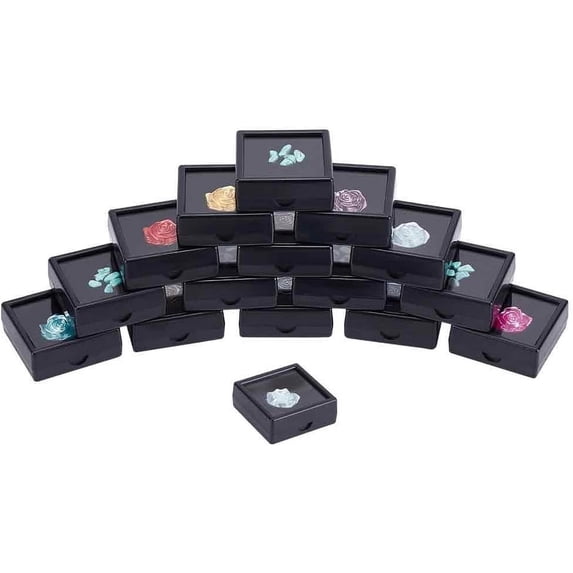 15Pcs Black Square Gemstone Display Box with Clear Top 1.57x1.57x0.6 ...