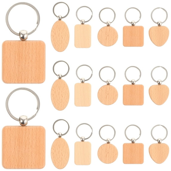 15Pcs Blank Wooden Key Chain Key Tags with Ring Natural Wooden Key Tags for DIY Craft