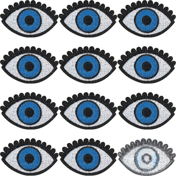 15Pcs Blue Eye Iron on Patch Embroidered Patches Applique Sew on Eyes Eyeball Embroidery Goth Punk Retro Appliqued Cloth Badge for DIY Clothing Accessories Jeans Hats Bags Jackets Decor