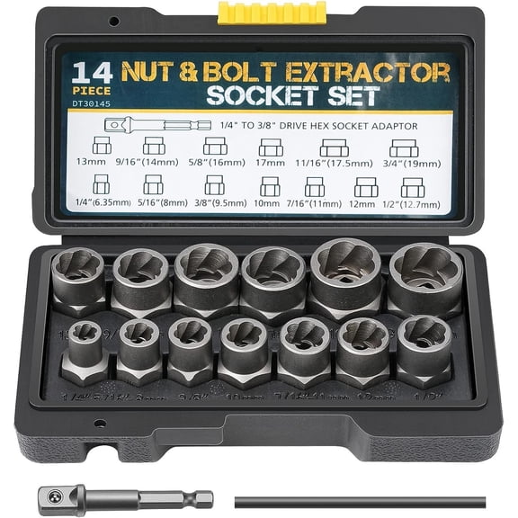 15Pcs Bolt Extractor Set, 3/8" Drive Nut Remover of High Hardness, Stripped For Damaged, Frozen, Studs, Rusted, Rounded-Off Bolts, Nuts & Screws, Cr-Mo Steel