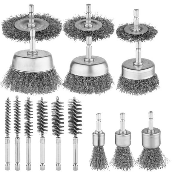 15Pcs Carbon Steel Wire Wheel Brush,Cup Brush,Wheel Brush,Pen Brush, Bore Brush Set with 1/4-Inch Shank for Rust Removal