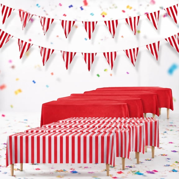 15Pcs Carnival Party Decorations Set, Circus Theme Tablecloths and Red White Banner Supplies for Christmas Events and Celebrations