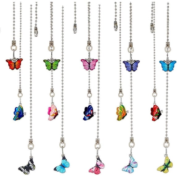 15Pcs Ceiling Fan Pull Chain Extension 13 Inch Enamel Butterfly Charm Light Pull Chain Adjustable Decorative Extension Connector Hanging Ornaments