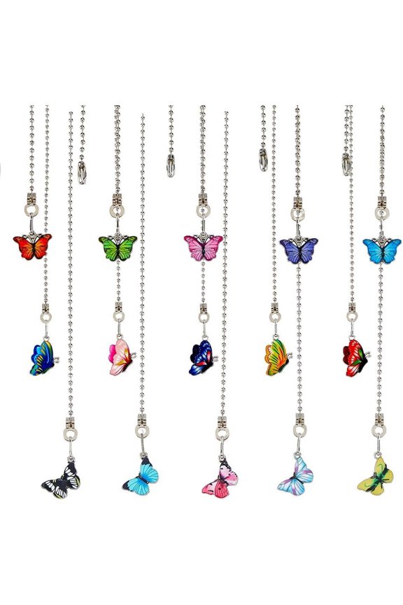 15Pcs Ceiling Fan Pull Chain Extension 13 Inch Enamel Butterfly Charm Light Pull Chain Adjustable Decorative Extension Connector Hanging Ornaments