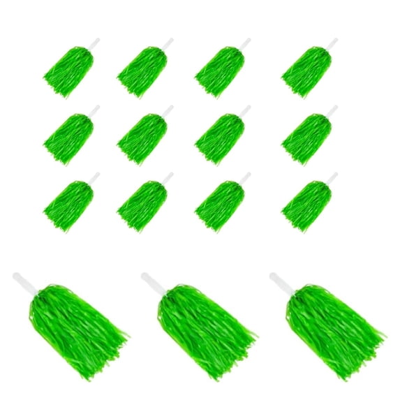 15Pcs Cheerleader Dance Party Accessories,QZS Green Cheerleading Pompoms,Sports Dance Plastic PomPoms for Rooters,Cheering Squard