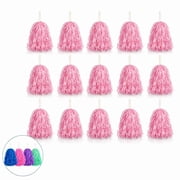 15Pcs Cheerleading Pom Poms, Plastic Pompoms with Handles Cheer Squad Team Spirited Fun Pom Poms for Party, Sports Dance Cheer, Performance Celebration, Pink