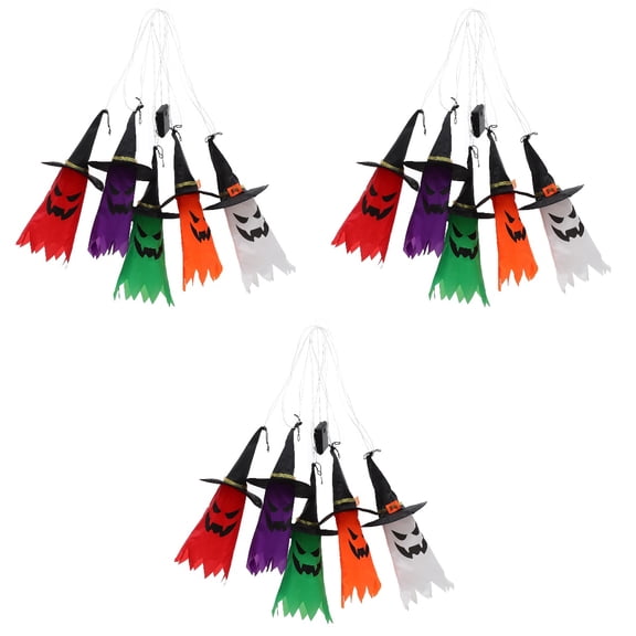 15Pcs Color Wizard Hat Decorations Hanging Light Up Ghost Hat Lights for Outdoor Garden Party Yard