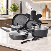 15Pcs Cookware Set   Pots and Pans Set Non Stick with ROCK.TEC   Compact for Urban Kitchens, Nothing Sticks, Never Warps, Lasts Longer, Induction & Dishwasher Safe, Black