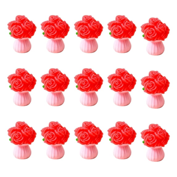 15Pcs Cute Resin Flower Crafts Ornaments - Miniature Dollhouse Plants Tiny Potted Flowers Cute Mini Plants Rose Flowers Figurines for Desktop, DIY Fairy Garden & Dollhouse
