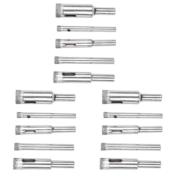 15Pcs Diamond Coated Core Hole Saw Bit Set Tool for Tile Marble Glass Ceramic 5/6/8/10/12mm