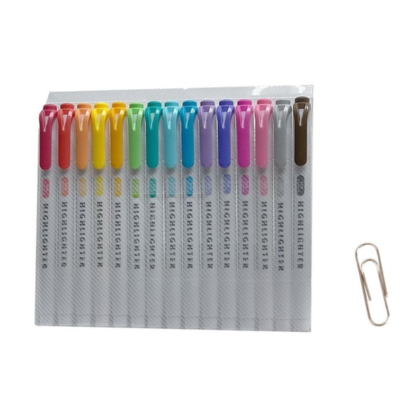 15Pcs Double-ended Highlighter, Set of 15 Colors, for Coloring, Underlining, Highlighting